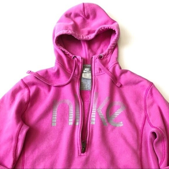 NIKE Y2K Hoodie Sweatshirt Barbiecore retro pink logo spell front half zip M - Picture 8 of 13
